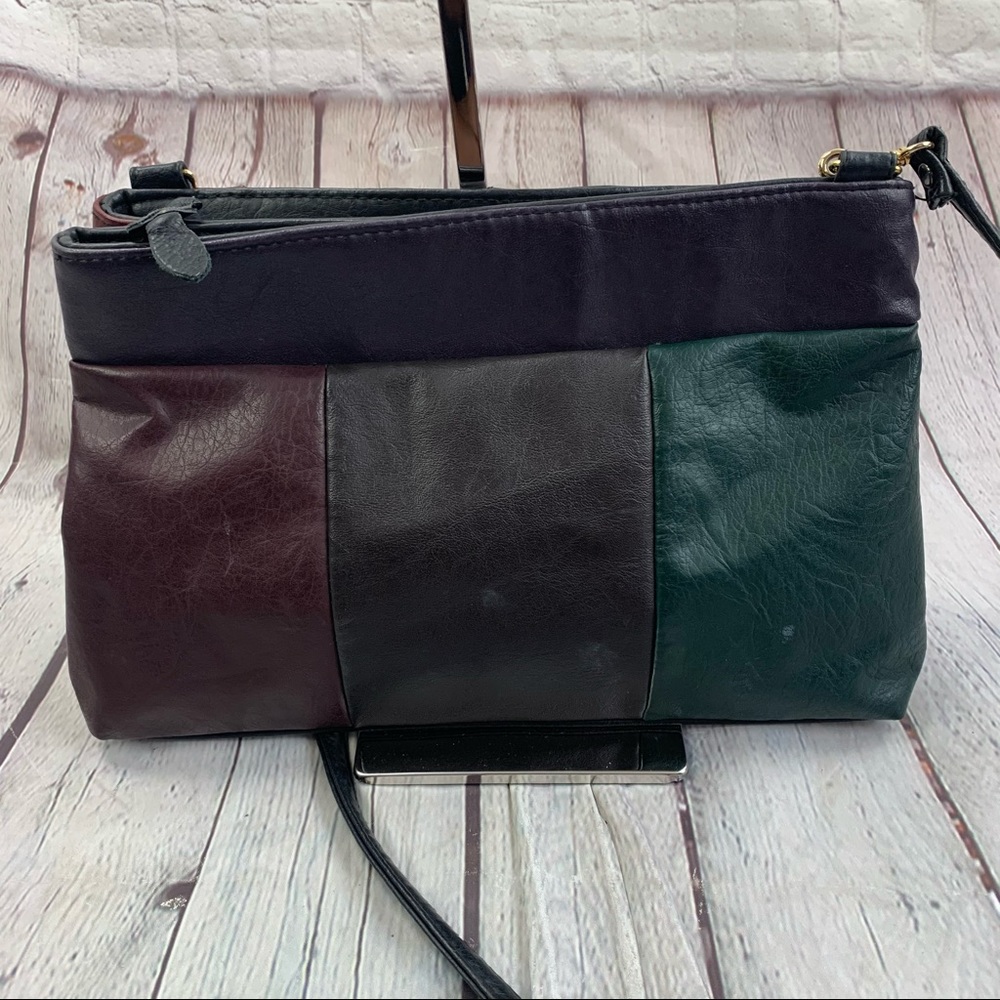 Vintage Leather Patchwork Design Crossbody Purse - image 3